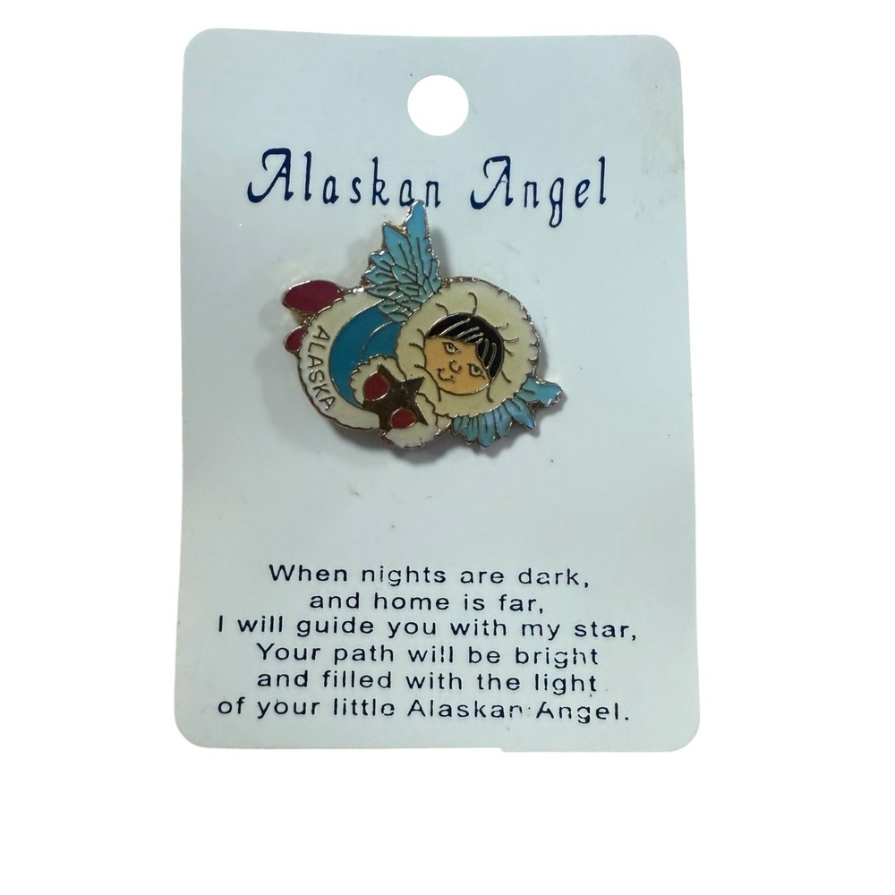 Vintage Alaskan Angel Pin Collectible Souvenir Gold Tone